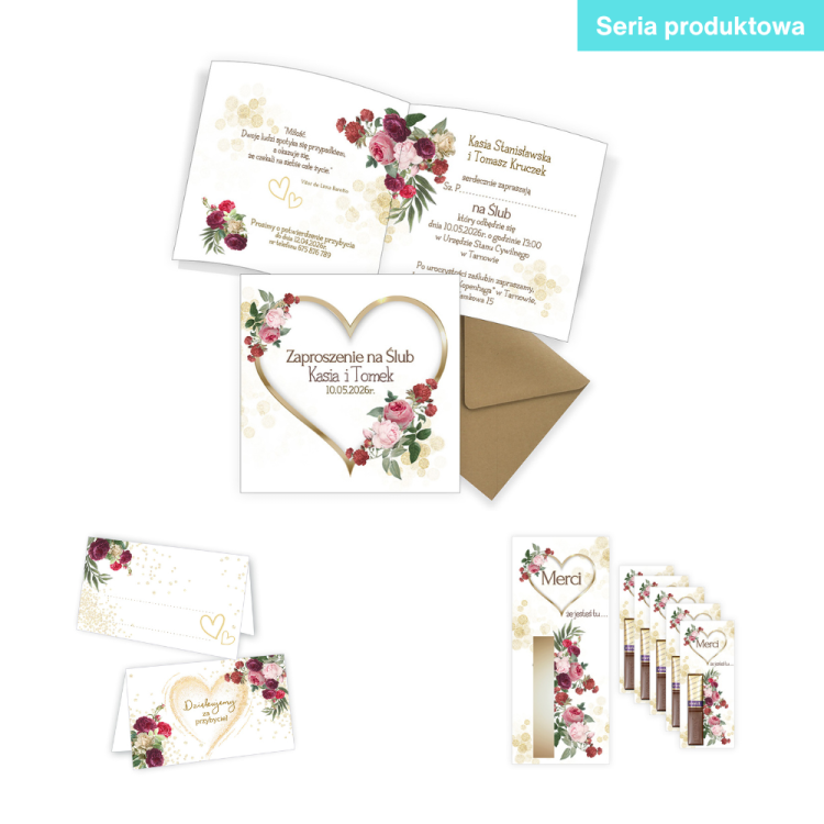 Podziękowania dla gości Merci Złote Serca - 5 sztuk PDM_38 seria produktowa