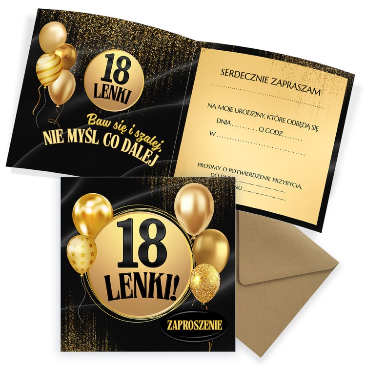 Zaproszenia Personalizowane na Urodziny Złote Balony eko koperta komplet