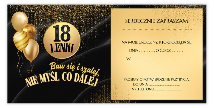 Zaproszenia Personalizowane na Urodziny Złote Balony srodek
