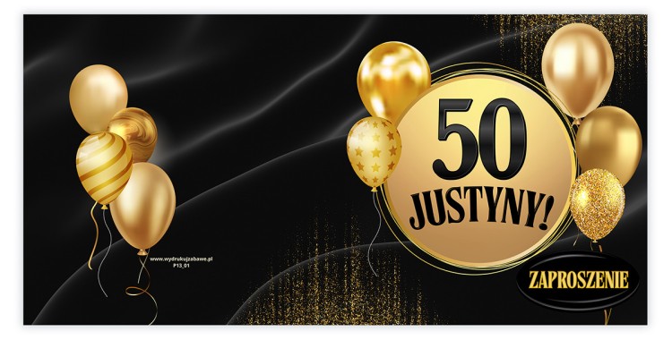 Zaproszenia Personalizowane na 50 Urodziny Złote Balony przód