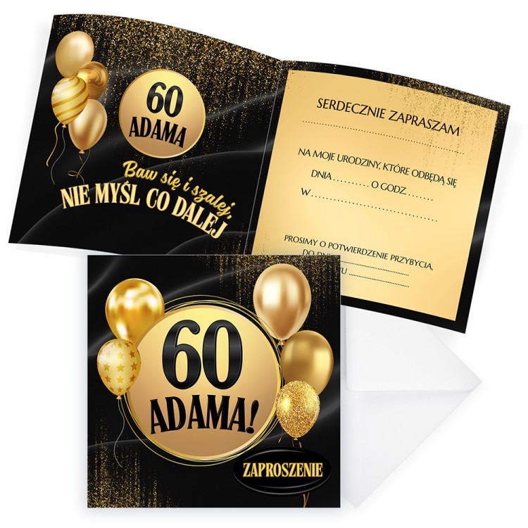 Zaproszenia Personalizowane na 60 Urodziny Złote Balony komplet