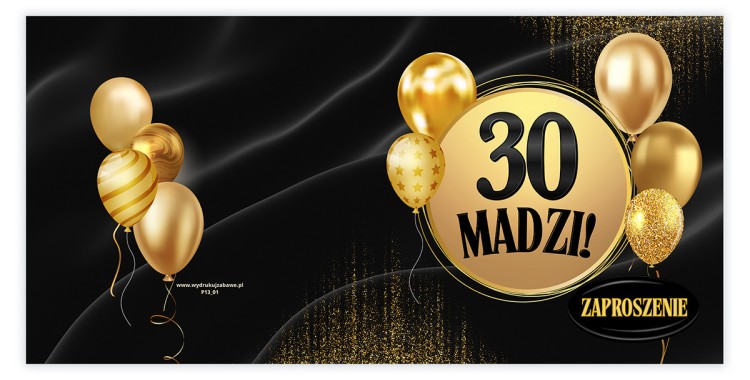 Zaproszenia Personalizowane na 30 Urodziny Złote Balony przód