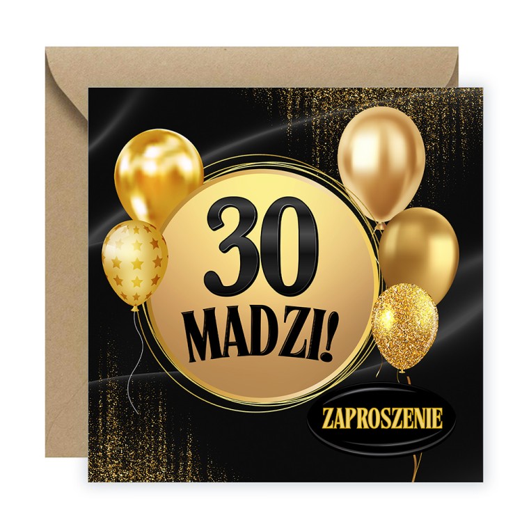Zaproszenia Personalizowane na 30 Urodziny Złote Balony Eko Koperta