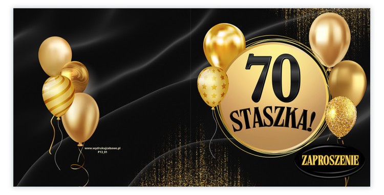 Zaproszenia Personalizowane na 70 Urodziny Złote Balony przód