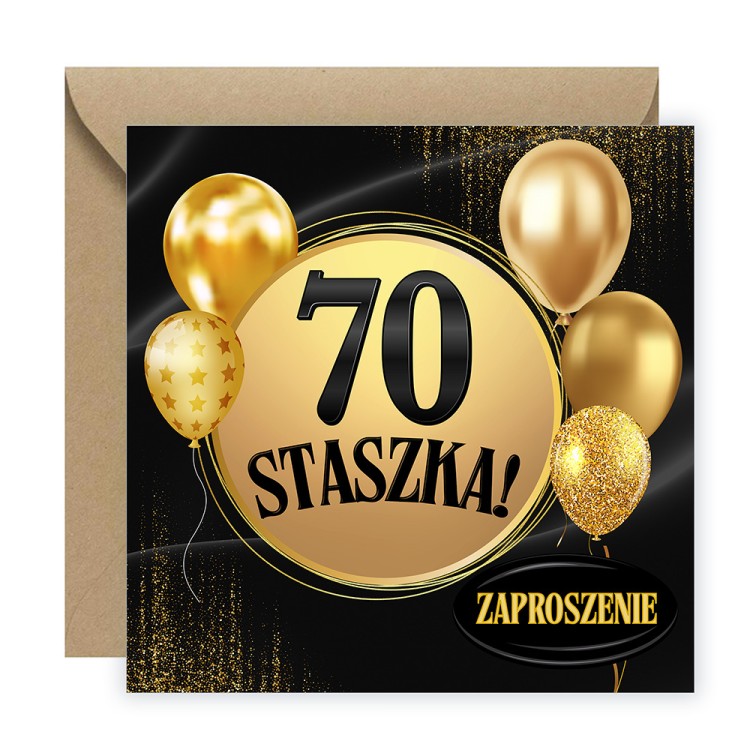 Zaproszenia Personalizowane na 70 Urodziny Złote Balony Eko Koperta