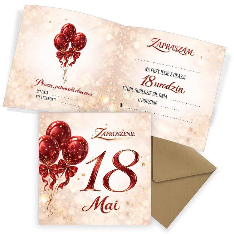 Zaproszenia Personalizowane na 18 Urodziny Baśń Eko Koperta komplet