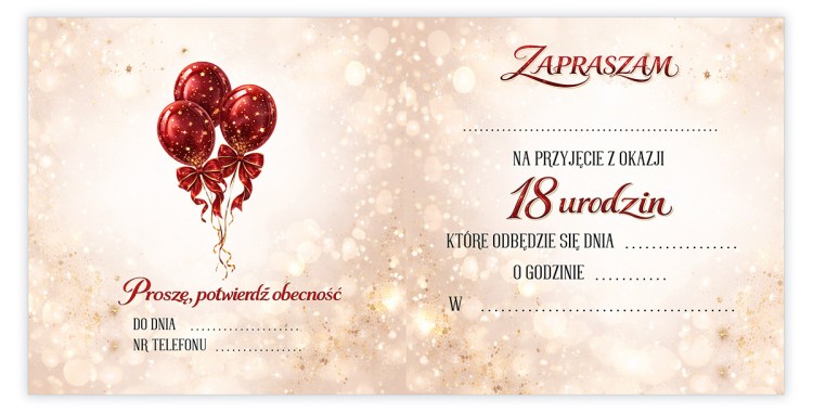 Zaproszenia Personalizowane na 18 Urodziny Baśń środek
