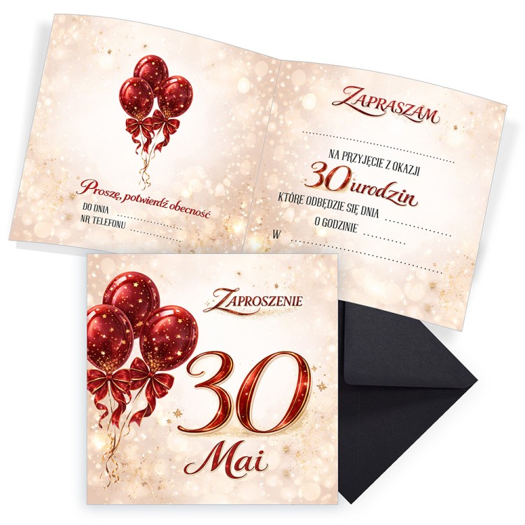 Zaproszenia Personalizowane na 30 Urodziny Baśń Czarna Koperta komplet