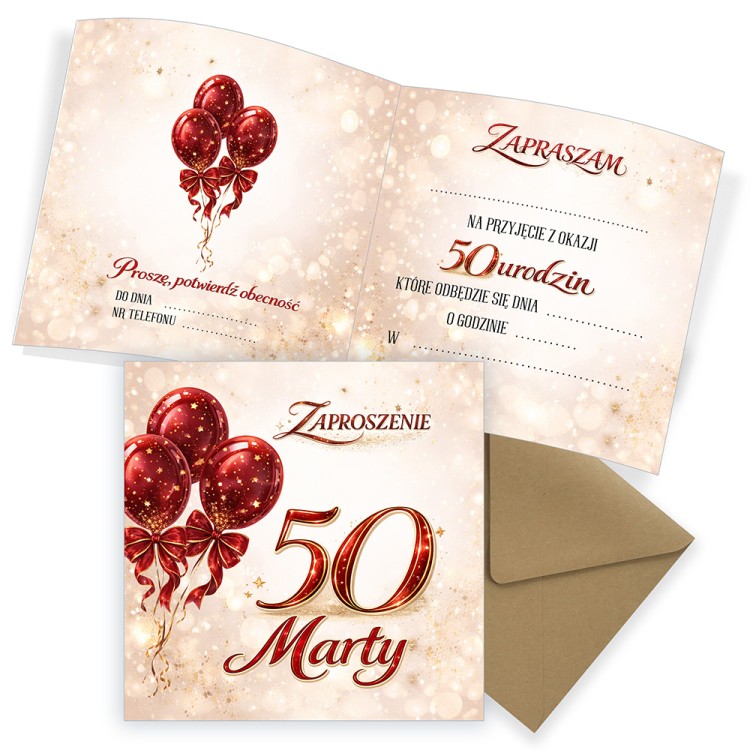 Zaproszenia Personalizowane na 50 Urodziny Baśń Eko Koperta komplet