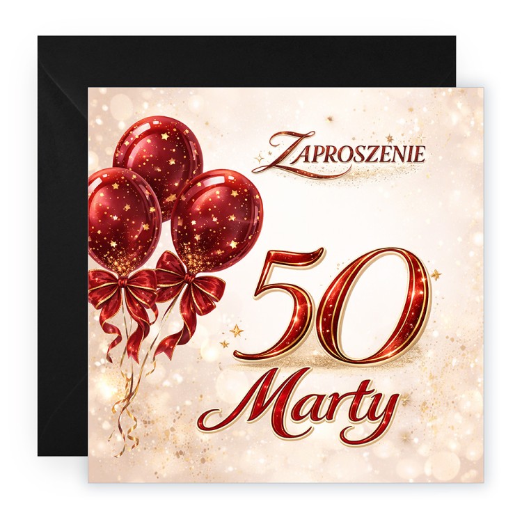 Zaproszenia Personalizowane na 50 Urodziny Baśń Czarna Koperta