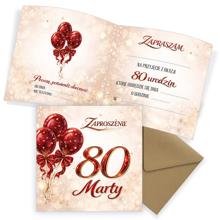 Zaproszenia Personalizowane na 80 Urodziny Baśń Eko Koperta komplet