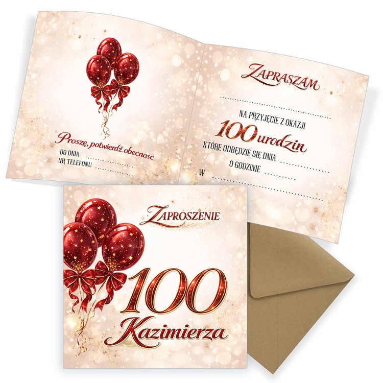 Zaproszenia Personalizowane na 100 Urodziny Baśń Eko Koperta komplet