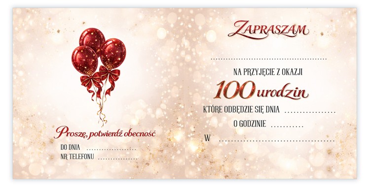 Zaproszenia Personalizowane na 100 Urodziny Baśń środek