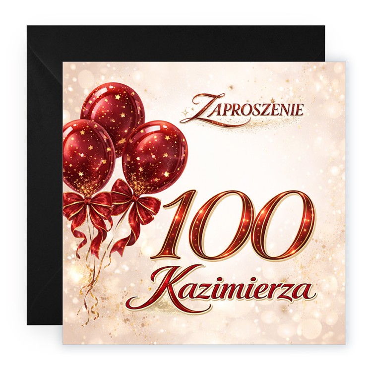 Zaproszenia Personalizowane na 100 Urodziny Baśń Czarna Koperta