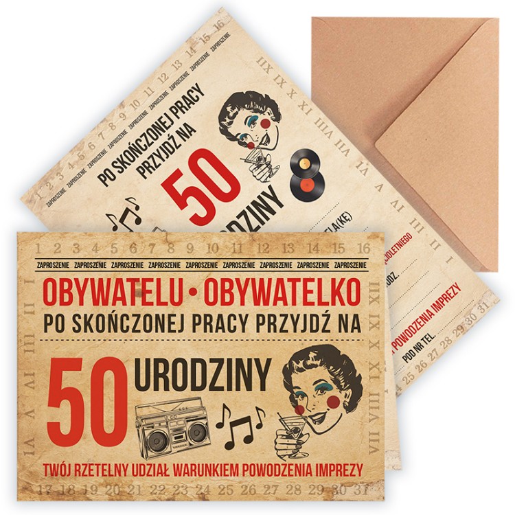 Zaproszenia na 50 Urodziny PRL Eko Koperta WB_32_ZE1