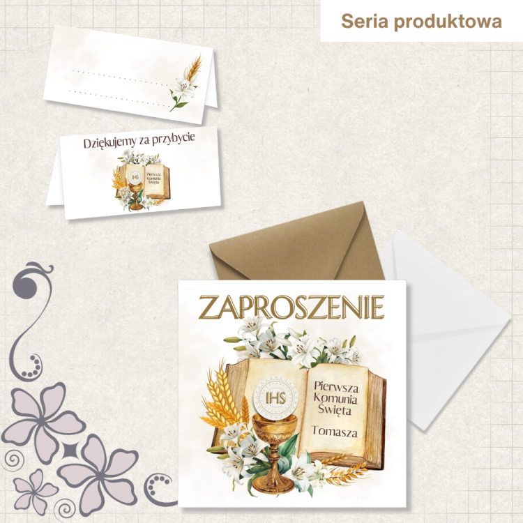 Zaproszenia Personalizowane na Komunię IHS D13_12 seria produktowa