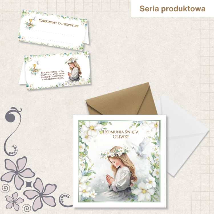 Zaproszenia Personalizowane na Komunię Dziewczynka D13_17 seria produktowa