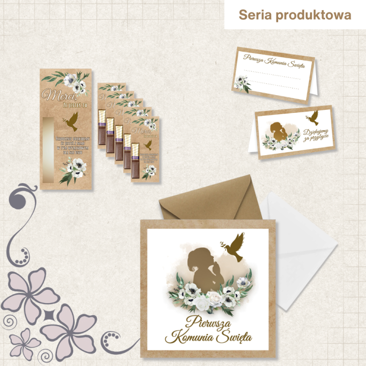 Zaproszenia na Komunię Dziewczynka z Gołąbkiem Z13K_02 seria produktowa