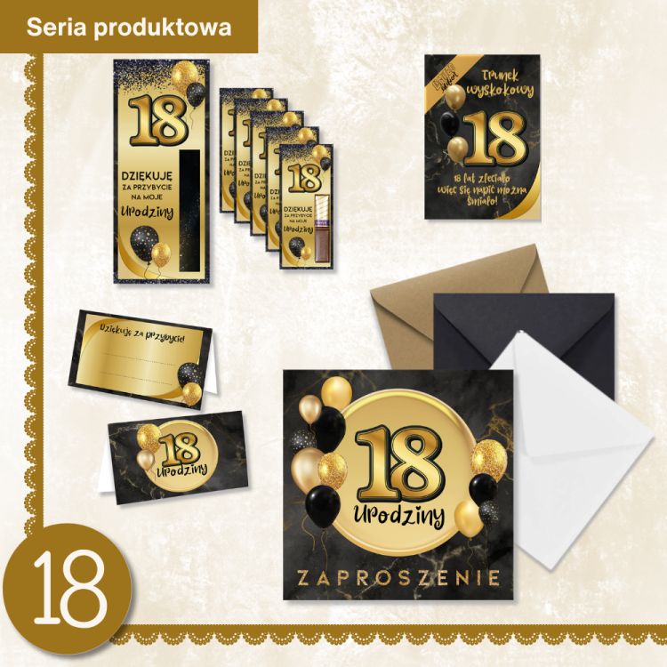 Zaproszenia na 18 Urodziny Czarno Zlote Z13_01 seria produktowa