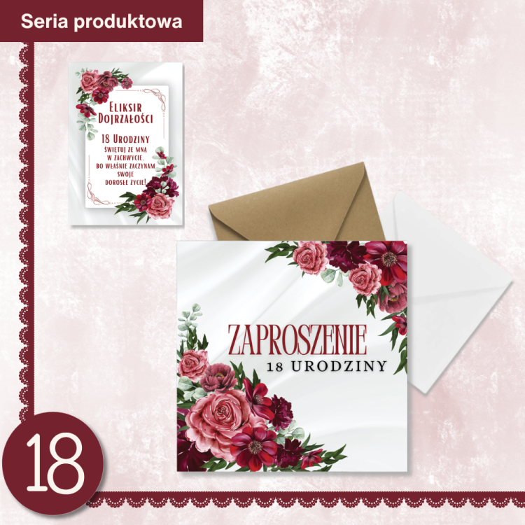 Zaproszenia na 18 Urodziny Bordo Z13_07 seria produktowa