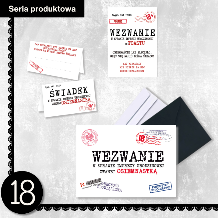 Zaproszenia na 18 Urodziny Wezwanie WB_30 Biala Koperta seria produktowa