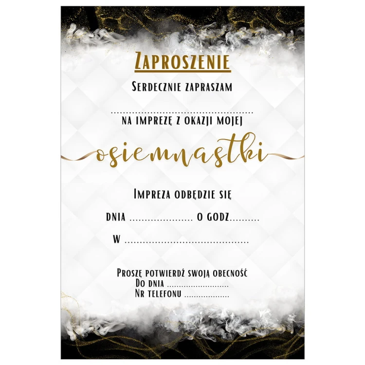 Zaproszenia na 18 Urodziny Zloto i Czern WB_62 Srodek