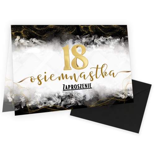 Zaproszenia na 18 Urodziny Zloto i Czern Czarna Koperta WB_62_ZC1
