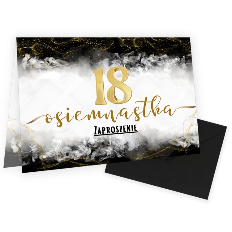 Zaproszenia na 18 Urodziny Zloto i Czern Czarna Koperta WB_62_ZC1