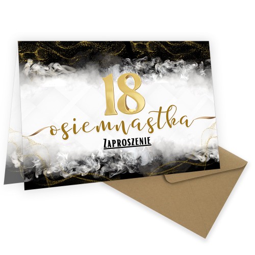 Zaproszenia na 18 Urodziny Zloto i Czern Eko Koperta WB_62_ZE1