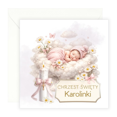 Zaproszenia Personalizowane na Chrzest Kościółek Dziewczynka S14_01