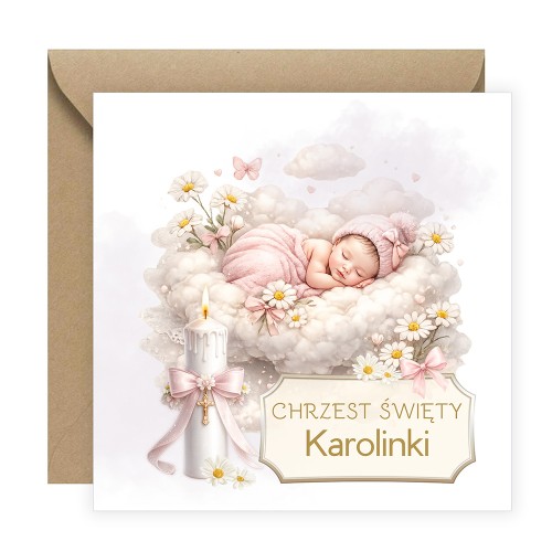 Zaproszenia Personalizowane na Chrzest Kościółek Dziewczynka Eko Koperta S14_01_ZE1