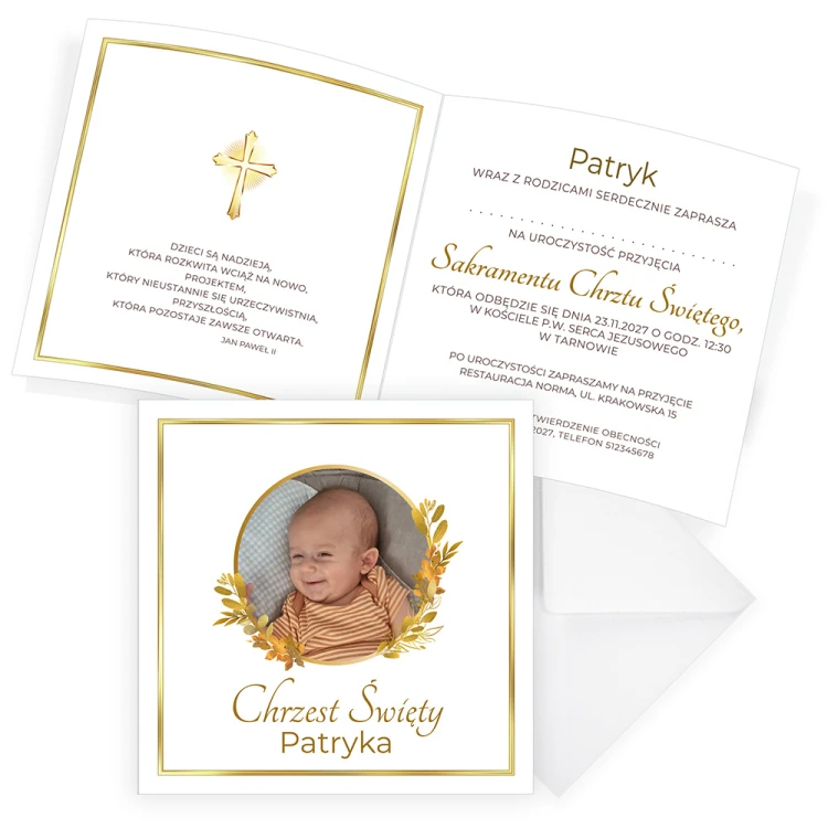 Zaproszenia Personalizowane na Chrzest Jesień ze zdjęciem S14_03 koperta