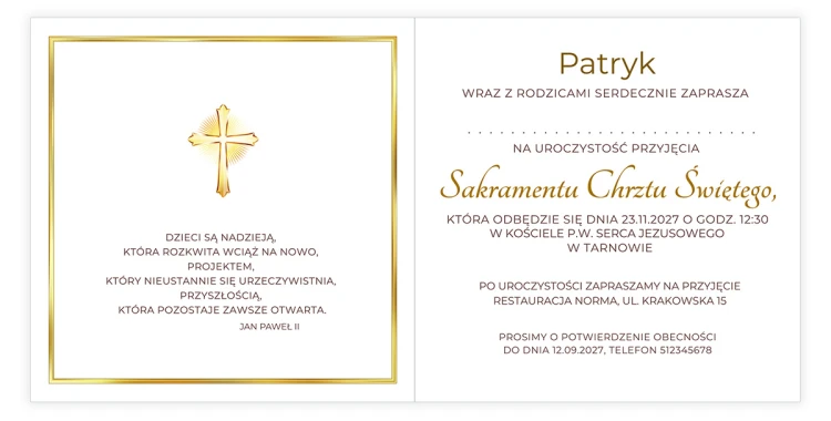 Zaproszenia Personalizowane na Chrzest Jesień ze zdjęciem S14_03 środek