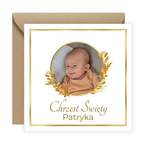 Zaproszenia Personalizowane na Chrzest Jesień ze zdjęciem Eko Koperta S14_03_ZE1