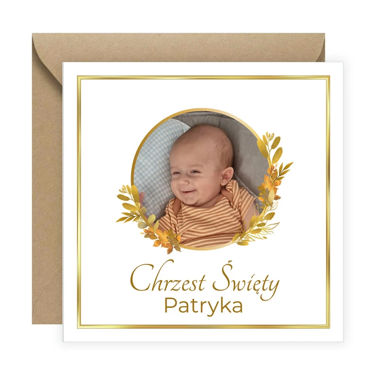 Zaproszenia Personalizowane na Chrzest Jesień ze zdjęciem Eko Koperta S14_03_ZE1