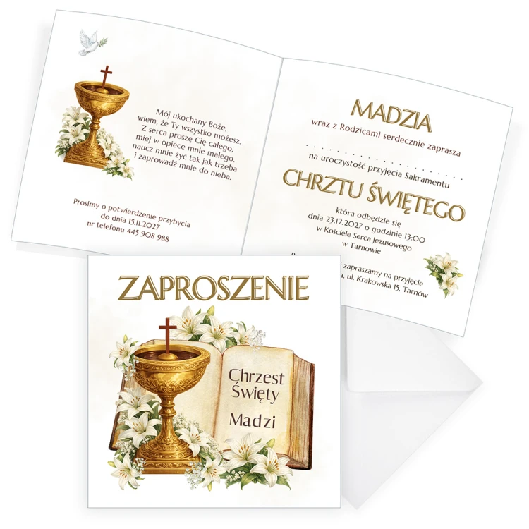 Zaproszenia Personalizowane na Chrzest Złota Księga S14_04 komplet