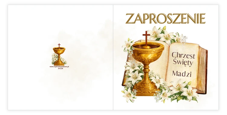 Zaproszenia Personalizowane na Chrzest Złota Księga S14_04 przód