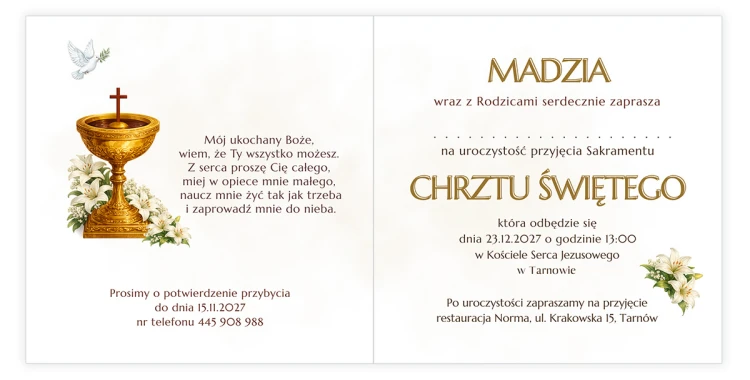 Zaproszenia Personalizowane na Chrzest Złota Księga S14_04 środek