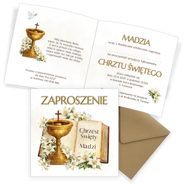 Zaproszenia Personalizowane na Chrzest Złota Księga Eko Koperta S14_04_ZE1 koperta