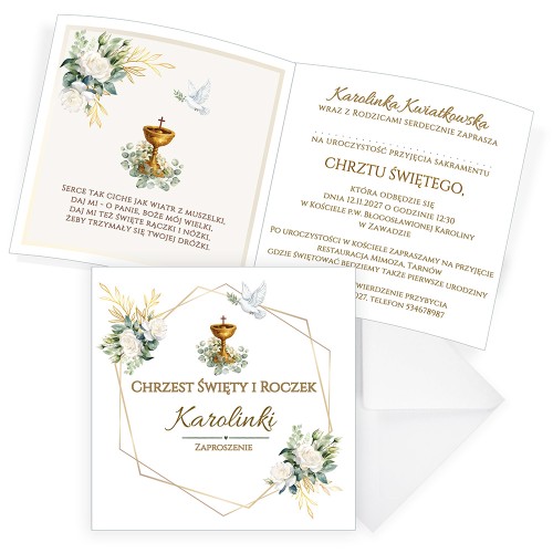 Zaproszenia Personalizowane na Chrzest i Roczek Eukaliptus S14_05 komplet
