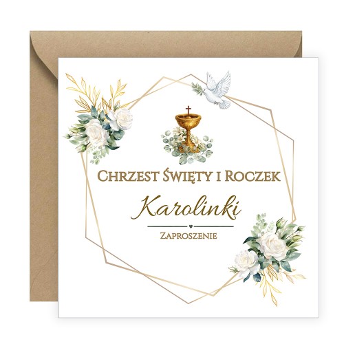 Zaproszenia Personalizowane na Chrzest i Roczek Eukaliptus Eko Koperta S14_05_ZE1