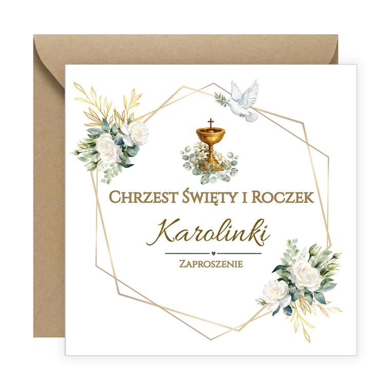 Zaproszenia Personalizowane na Chrzest i Roczek Eukaliptus Eko Koperta S14_05_ZE1