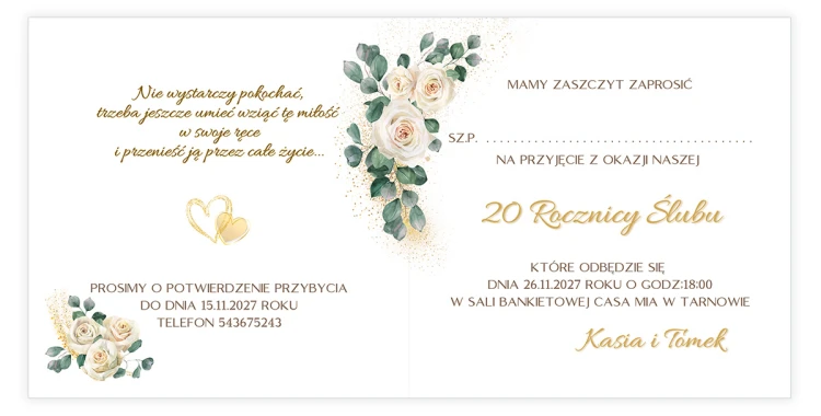 Zaproszenia Personalizowane na Rocznicę Ślubu Miłość S14_06 środek