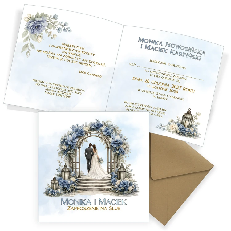 Zaproszenia Personalizowane na Ślub Brama Eko Koperta S14_07_ZE1 komplet