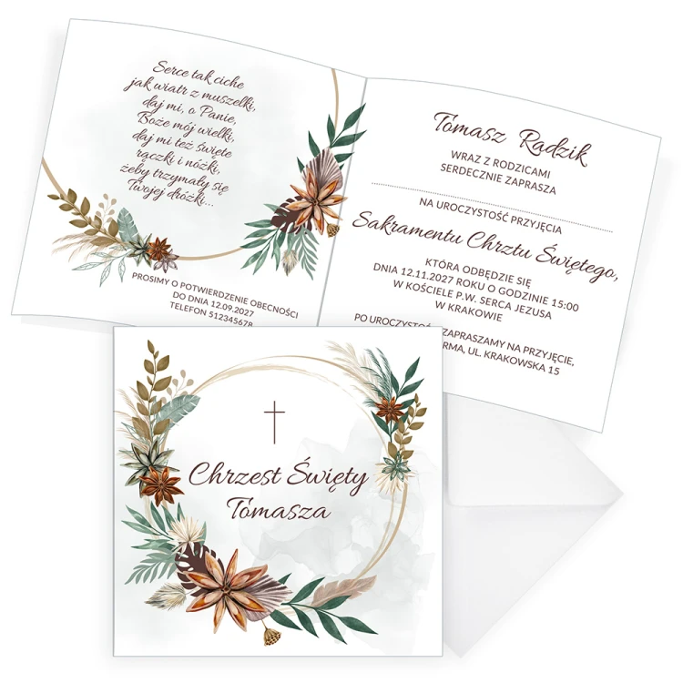 Zaproszenia Personalizowane na Chrzest Boho S14_08 komplet