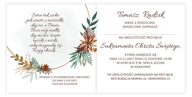 Zaproszenia Personalizowane na Chrzest Boho S14_08 środek