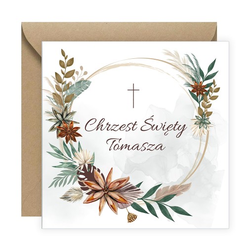 Zaproszenia Personalizowane na Chrzest Boho Eko Koperta S14_08_ZE1