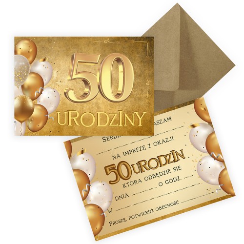 Zaproszenia na 50 Urodziny Golden Eko Koperta ZJB_24