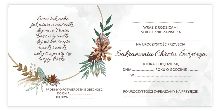 Zaproszenia na Chrzest Boho Z13C_01 środek