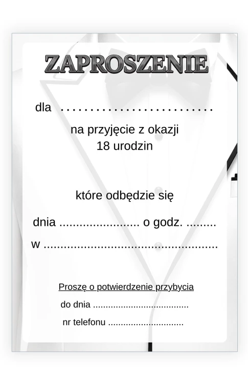 Zaproszenia na 18 Urodziny Eleganckie ZJB_26 tył